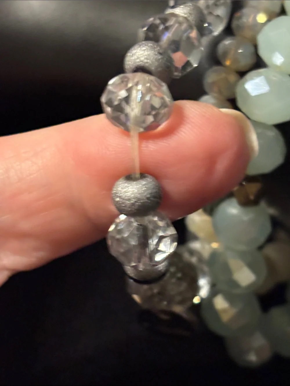 Faceted Bracelet Erimish Mint, White & Silver‎ Beaded Read